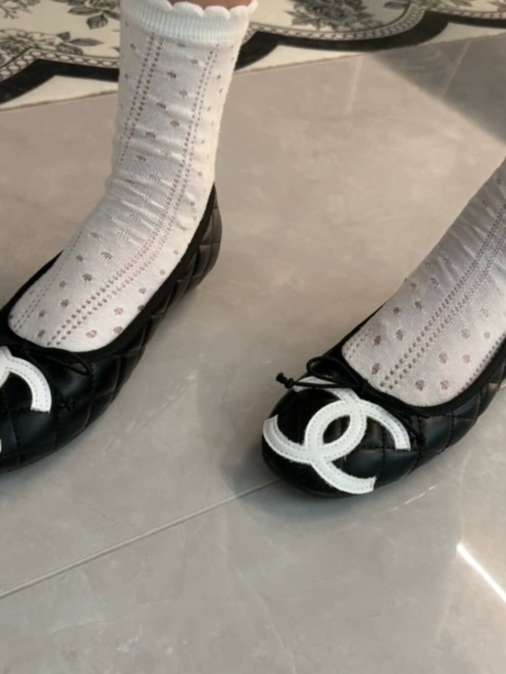 Balletcore Black Quilted Bow Ballet Flats